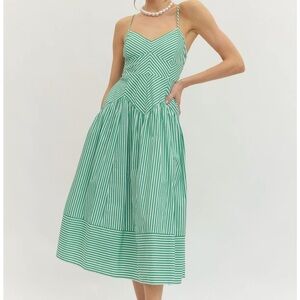 NWT FARM Rio Green & White Striped Midi Skirt